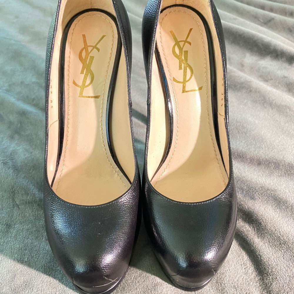 Authentic platform YSL black leather stiletto pumps 35 1/2 gently used 5 5.5
